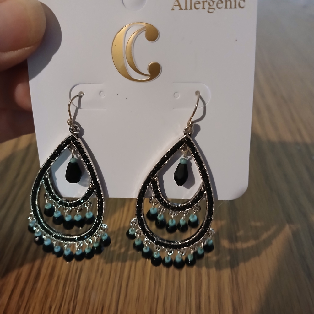 Elegant Black and Silver Teardrop Earrings